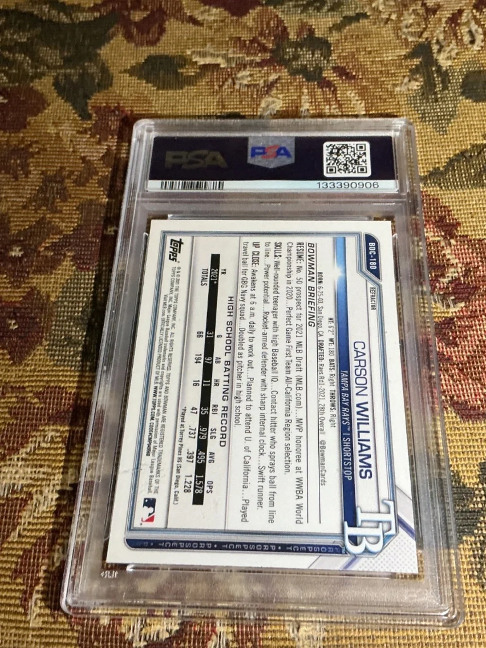 2021 BOWMAN DRAFT CHROME-REFRACTOR #BDC180 CARSON WILLIAMS Rookie Graded PSA 9